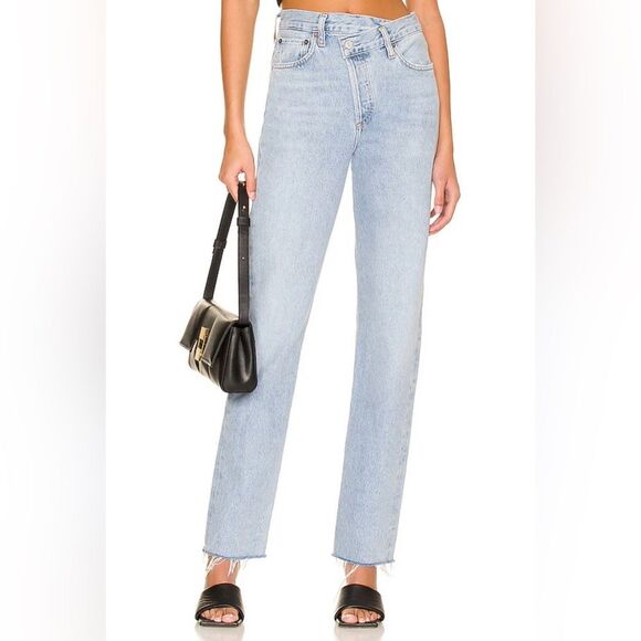 Agolde Criss Cross Straight Jeans Light Blue 28 Raw Hem - Picture 1 of 13